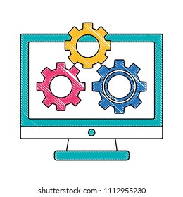 monitor computer with gears isolated icon