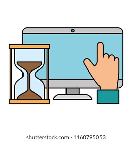 monitor computer with hand and hourglass