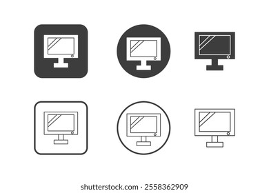 monitor computer icon design 6 variations. Set electronic hardware icons. Isolated on white background.