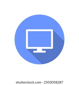 Monitor computer icon with long shadow. Pc desktop screen sign symbol