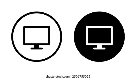 Monitor computer icon on black circle. PC desktop sign symbol