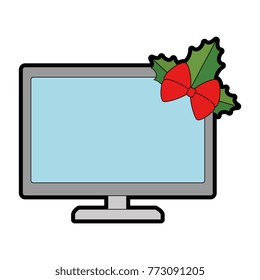 monitor computer with leafs christmas