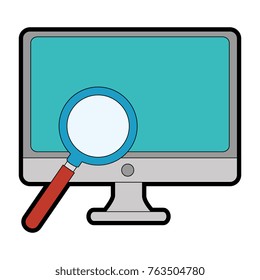 monitor computer with magnifying glass