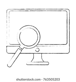 monitor computer with magnifying glass