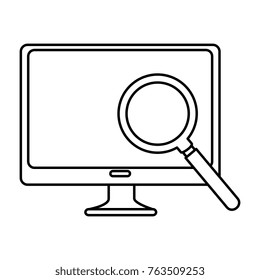 monitor computer with magnifying glass