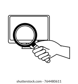 monitor computer with magnifying glass