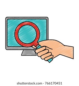 monitor computer with magnifying glass
