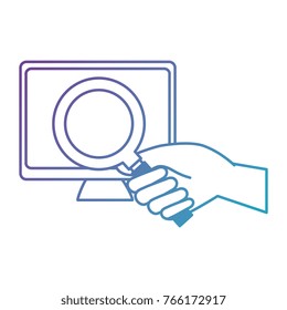 monitor computer with magnifying glass