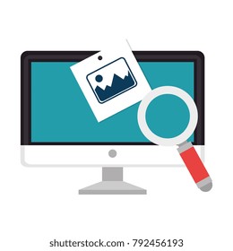 monitor computer with magnifying glass