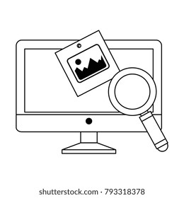 monitor computer with magnifying glass