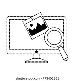 monitor computer with magnifying glass
