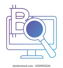 monitor computer with magnifying glass and bitcoin symbol