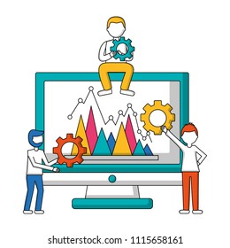 monitor computer with men and statistical graphics