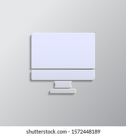 monitor, computer paper style,  icon. Grey color vector background