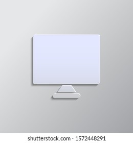 monitor, computer paper style,  icon. Grey color vector background