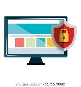 monitor computer with shield padlock