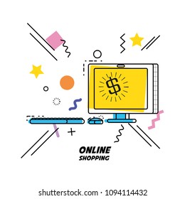monitor computer with shopping online concept