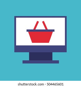 monitor computer with social marketing icon vector illustration design