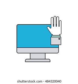 monitor computer with social media icon vector illustration design
