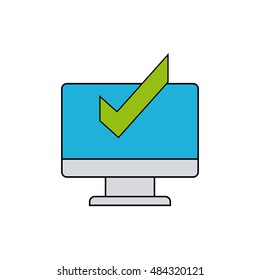 monitor computer with social media icon vector illustration design