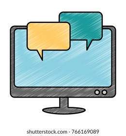 monitor computer with speech bubbles