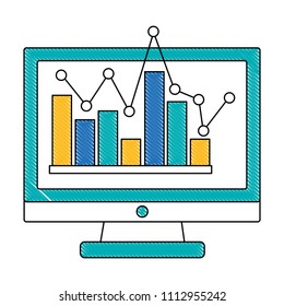 monitor computer with statistical graphics isolated icon