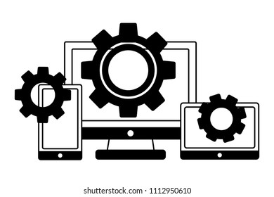 monitor computer with tablet and smartphone isolated icon