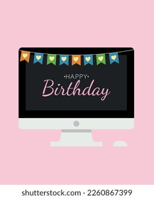 Monitor Computer with text Happy Birthday