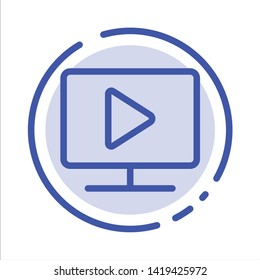 Monitor, Computer, Video, Play Blue Dotted Line Line Icon