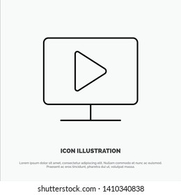 Monitor, Computer, Video, Play Line Icon Vector