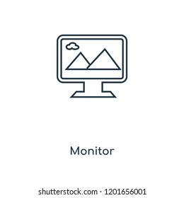 Monitor concept line icon. Linear Monitor concept outline symbol design. This simple element illustration can be used for web and mobile UI/UX.
