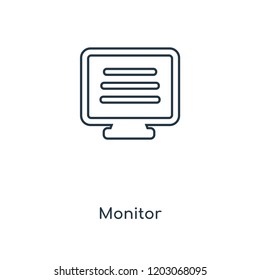 Monitor concept line icon. Linear Monitor concept outline symbol design. This simple element illustration can be used for web and mobile UI/UX.