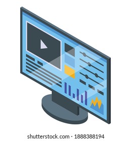 Monitor control video icon. Isometric of monitor control video vector icon for web design isolated on white background