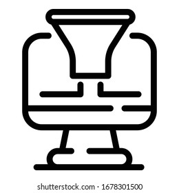 Überwachen Sie das Symbol für den Konvertierungstrichter. Umriss-Monitor-Konvertierungstrichter-Vektorillustration Symbol für Webdesign einzeln auf weißem Hintergrund