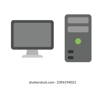 Monitor CPU icon of computer component. Parts of a PC, such as RAM memory, hdd ssd  processor. Vector Illustration 