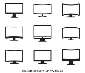 Monitor curved display black icon screen electronic computer design.