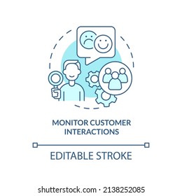 Monitor customer interactions turquoise concept icon. Ways to client-centric business abstract idea thin line illustration. Isolated outline drawing. Editable stroke. Arial, Myriad Pro-Bold fonts used