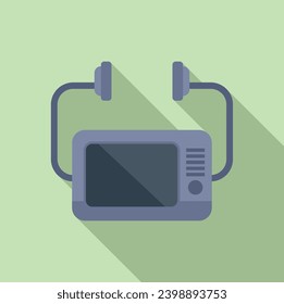 Monitor defibrillator icon flat vector. First aid care. Portable device