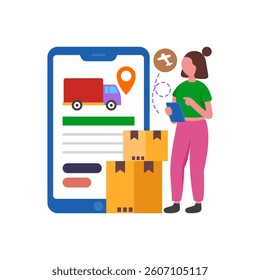 Monitor Delivery with Parcel Tracking Flat Vector Illustration
