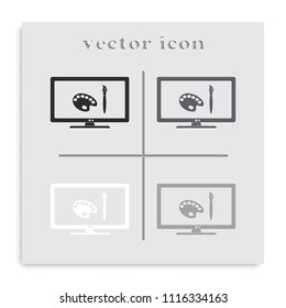 Monitor design flat black and white vector icon.