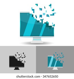 Monitor Digital Blue Pixel Logo Vector