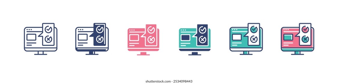 monitor digital online business survey icon set task checklist exam evaluation selection plan symbol illustration for web and app