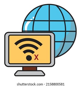 Un monitor con red desconectada con globo detrás - Icono de ilustración tecnológica - vector , 