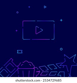 Monitor, display gradient line vector icon, simple illustration on a dark blue background, cinema related bottom border.