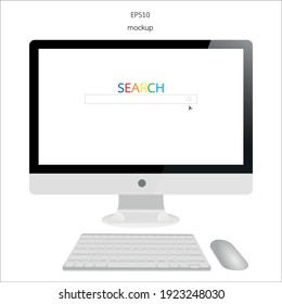 monitor or display keybord and mouse on white background isolated vector,search, mockup display , Modern browser window design, Internet empty page concept, monitor isolate white background vector