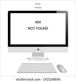 monitor or display keybord and mouse on white background isolated vector,404,not found,mockup display , Modern browser window design, Internet empty page concept, monitor isolate white background vect
