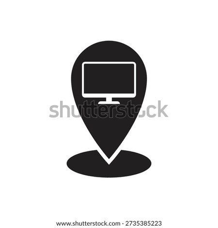 Monitor display with map pin silhouette icon