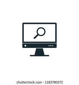 monitor display tv icon with magnifiying search symbol vector logo template