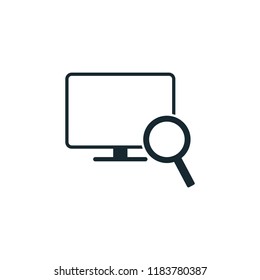 monitor display tv icon with magnifiying search symbol vector logo template