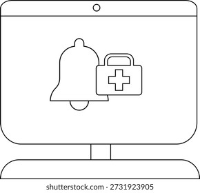 Monitor exibindo um ícone de kit médico de campainha